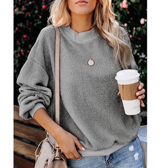 Grey Fuzzy Popcorn Sweatshirt - Picture 2 of 4